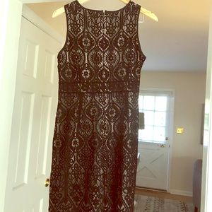 Loft lace pattern black dress w/ tan liner sz 12p